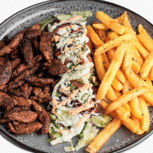 Soja Gyros Teller mit Fritten