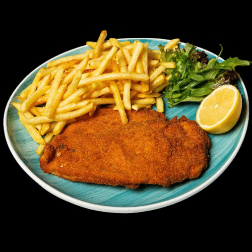 Hähnchenschnitzel mit Pommes
