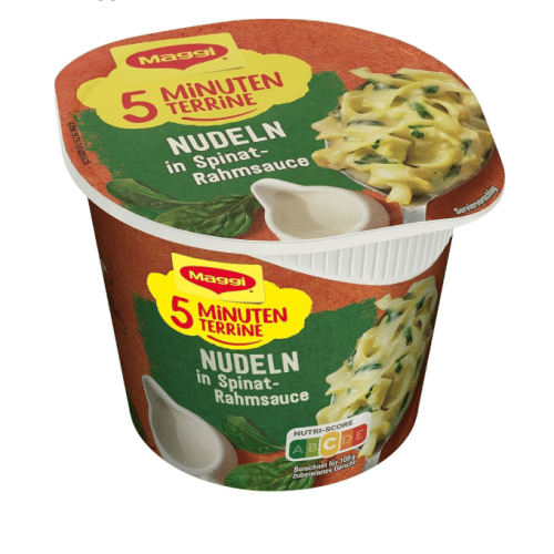 Maggi 5 Minuten Terrine Nudeln in Spinat- Rahmsauce 50g