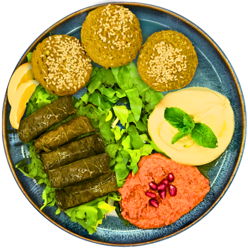 Falafel-Gefüllte Weinblätter Teller (vegan)