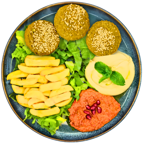 Falafel mit Pommes frites Teller (vegan)