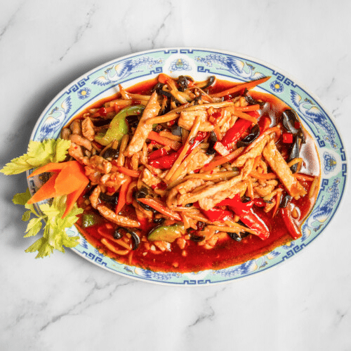 Gebratenes Schweinefleisch nach Yu-Xiang Art (leicht scharf)