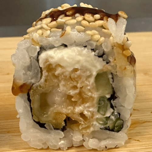 Tempura Garnelen Avo Röstzwiebeln Rolle
