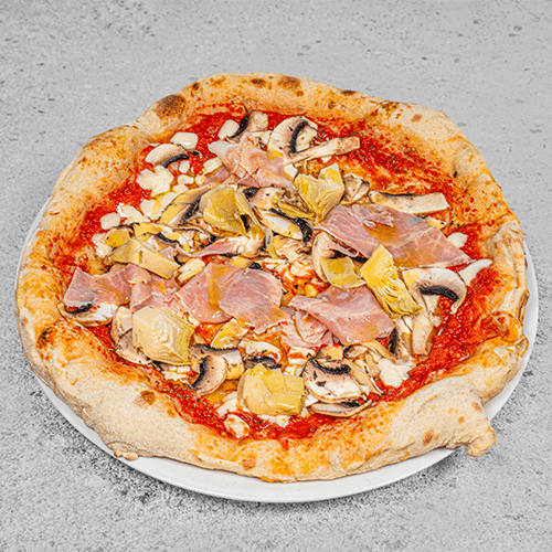 Pizza Prosciutto, Carciofi e Funghi
