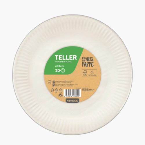 Vivess Pappteller 23cm rund, 20 Stk.