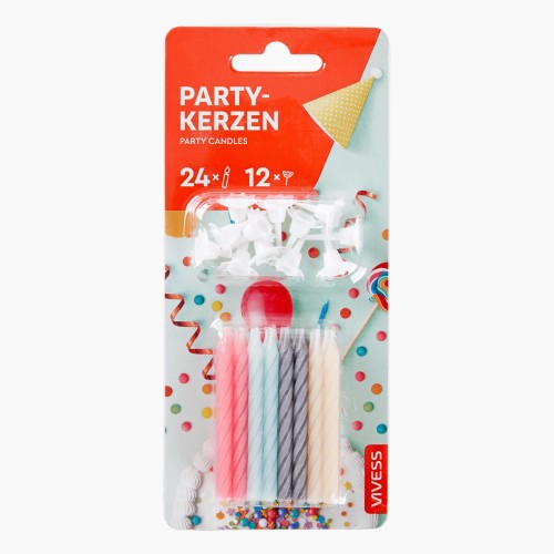 Vivess Partykerzen 24 Stück + 12 Halter