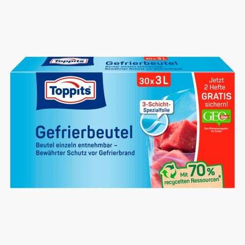 Toppits Gefrierbeutel mit Standboden 3L 30 Stück
