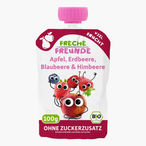 Freche Freunde Bio Quetschie Apfel, Erdbeere, Kirsche, Blaubeere & Himbeere 100g
