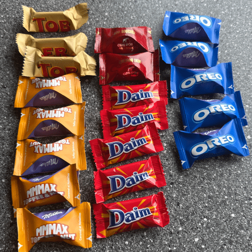 Milka,oreo ,Côte dor , toblerone , Daim