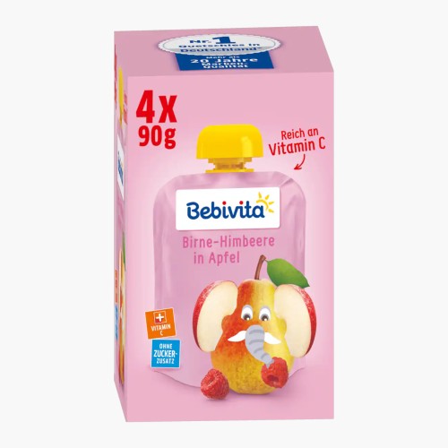 Bebivita Kinderspaß Birne Himbeere in Apfel 4x90g