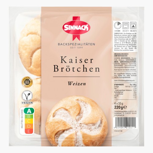 Sinnack Kaiserbrötchen 220g (4x55g)