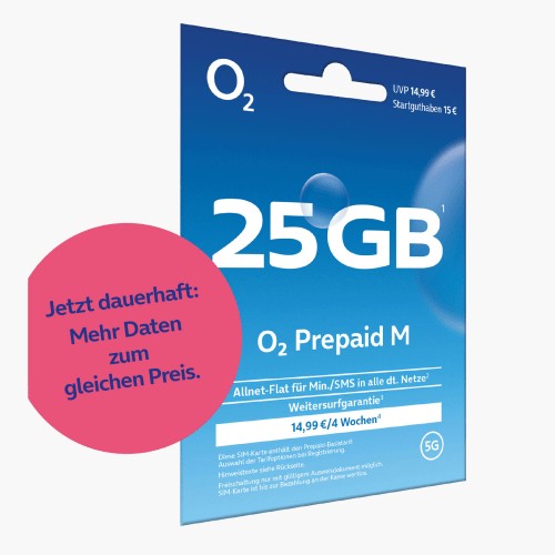 o2 Prepaid M Simkarte mit 15€ Startguthaben