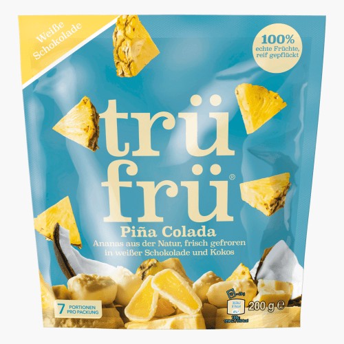 Trüfrü Pina Colada gefrorene Ananas in weißer Schokolade und Kokos 200g