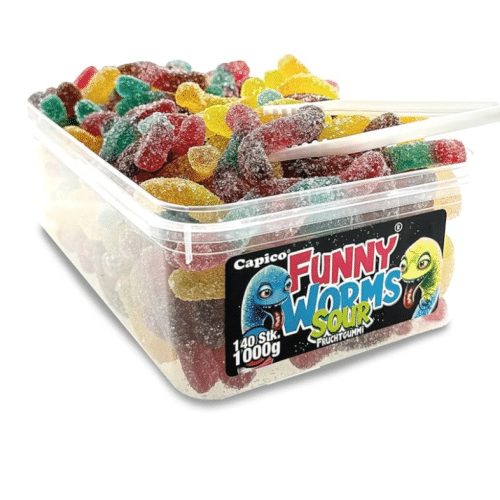 Capico Funny Worms Sour Fruchtgummi (1000g) in Dose, Halal