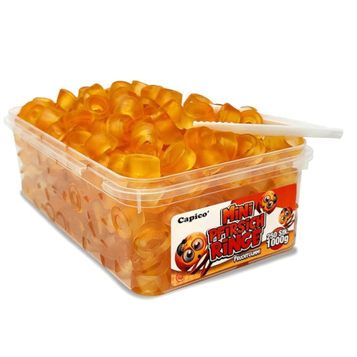 Capico Mini Pfirsich Fruchtgummi Ringe (1000g) in Dose, Halal