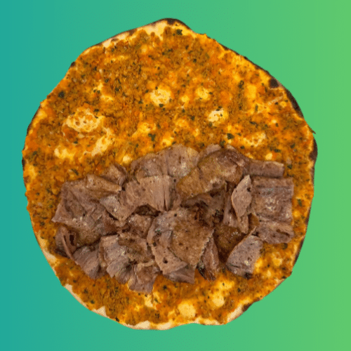 Lahmacun mit Kalb-Drehspießfleisch,