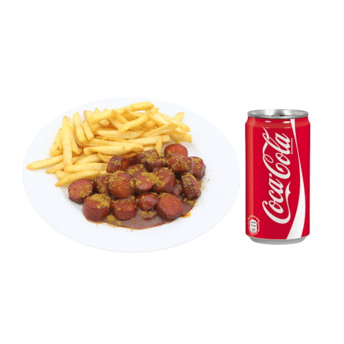 XXL Curruwurst Menü mit Cola & Pommes - (Mit Rindwurst)