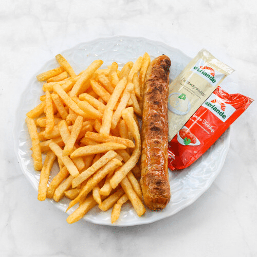 Bratwurst mit Pommes