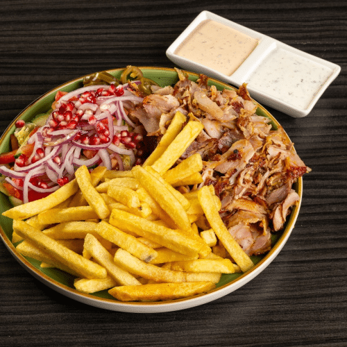 Drehspieß Teller mit Salat und einer Beilage nach Wahl