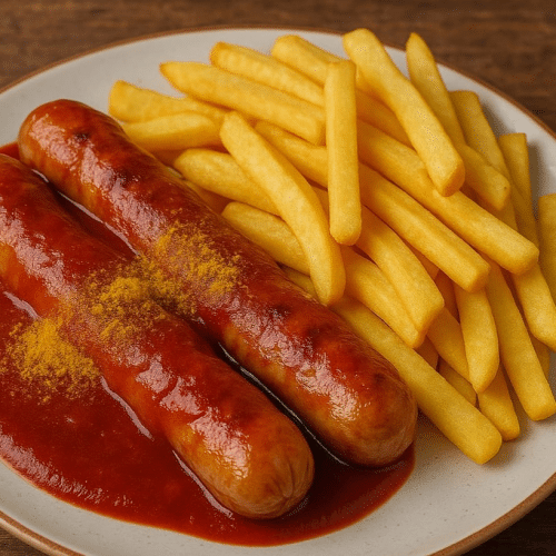 Doppelt Currywurst mit Pommes