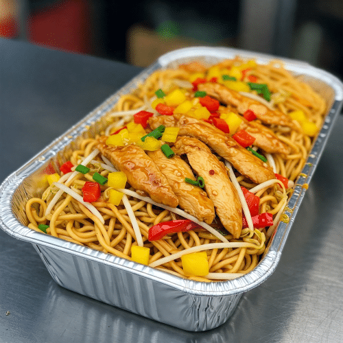 Gebratene Nudeln mit Hühnerfleisch,