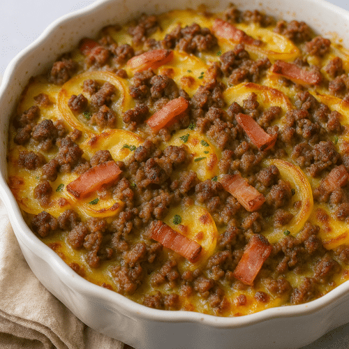 Kartoffelgratin mit Rinderhackfleisch,
