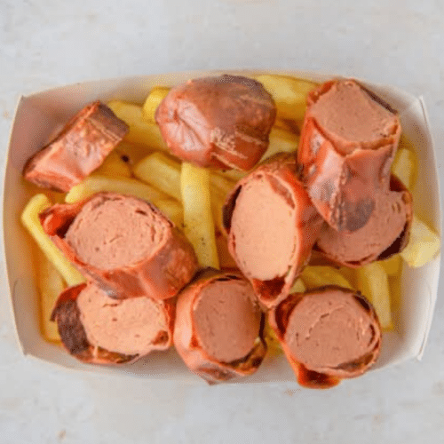 Curry Wurst Vegan mit Pommes