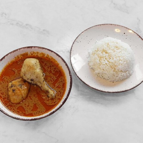 Fleisch mit Reis und Erdnusssuppe