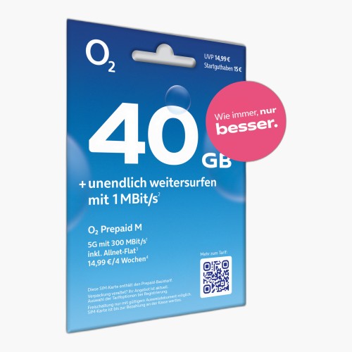 o2 Prepaid M Simkarte mit 15€ Startguthaben