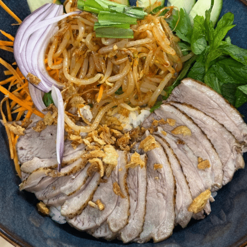 Flambierte Entebrust Reisbowl