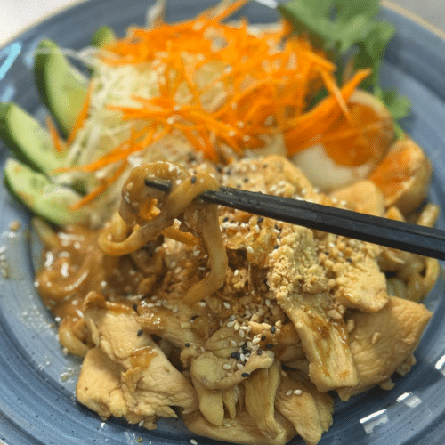 Mixed Udon Nudeln mit Erdnussbutte-sate' Soße