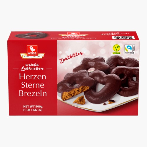 Weiss Lebkuchen Sterne Herzen & Brezeln Zartbitter 500g
