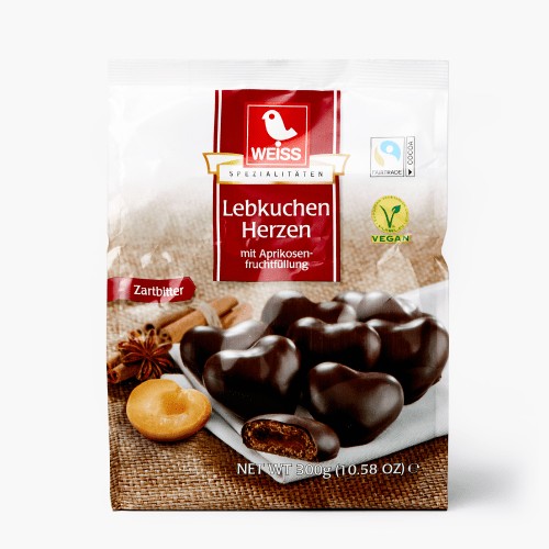 Weiss Gefüllte Lebkuchen-Herzen Zartbitter 300g