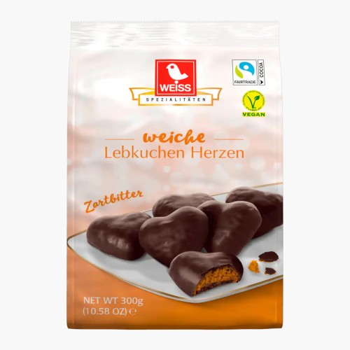 Weiss Lebkuchen-Herzen Zartbitter vegan 300g