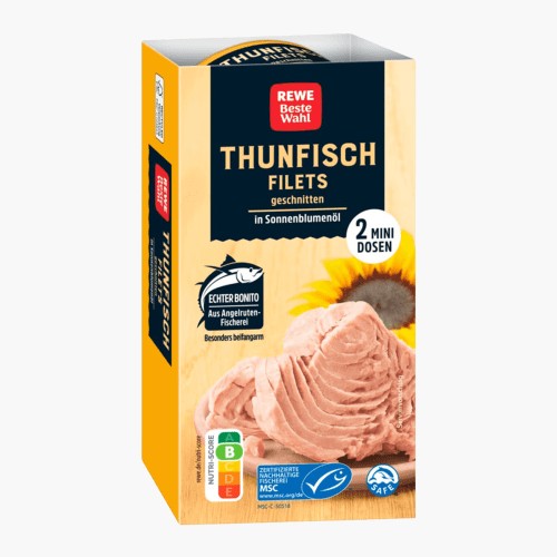 Rewe Beste Wahl Thunfisch Filets geschnitten in Sonnenblumenöl MSC 80g