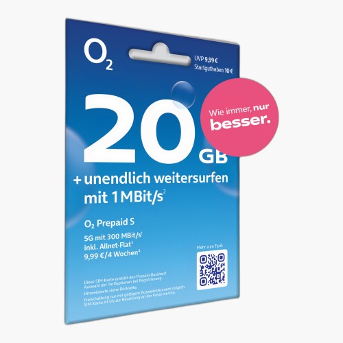 o2 Prepaid S Simkarte mit 10€ Startguthaben