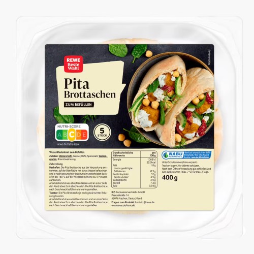 REWE Beste Wahl Pita Brottasche zum Befüllen 400g, 5 Stück