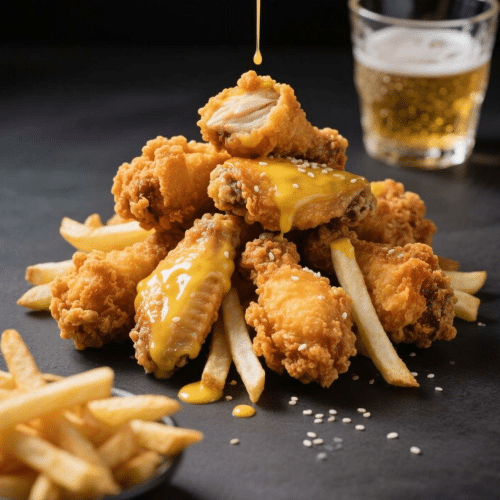 Fried Chicken mit Honig-Senfsauce