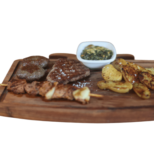 1 Rinder Spieß, 2 Hacksteaks und Entricote