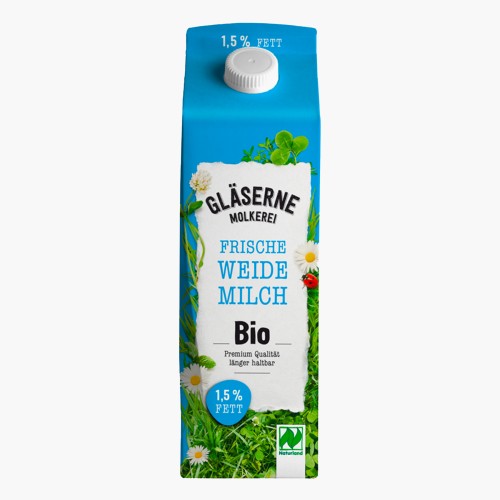 Gläserne Molkerei Bio Frische Weidemilch 1,5% Fett. 1l