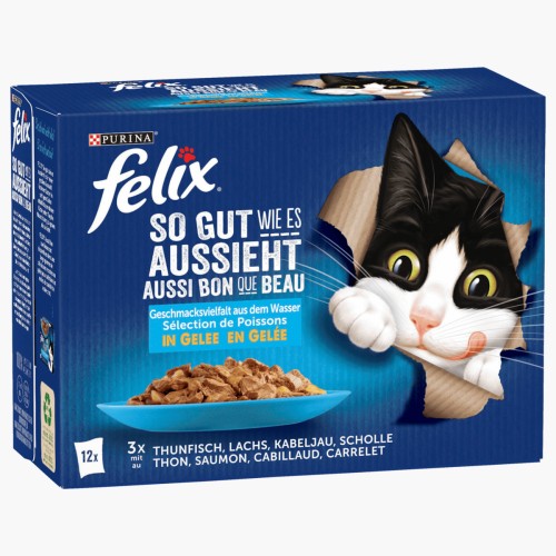 Purina Felix So gut wie es aussieht Geschmacksvielfalt aus dem Wasser in Gelee 12x85g