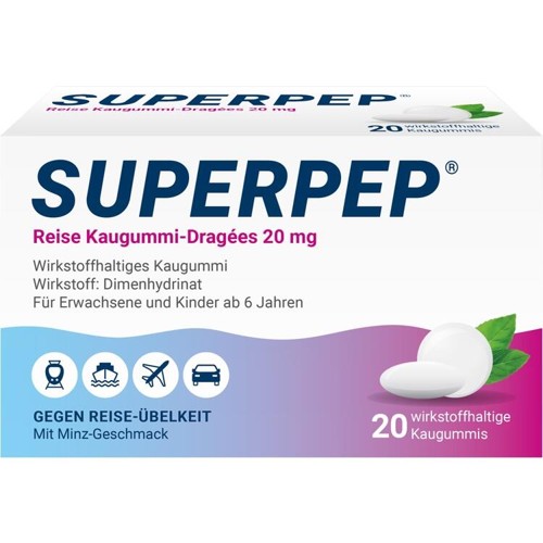 Superpep Reise Kaugummi-Dragees 20mg 20 Stück