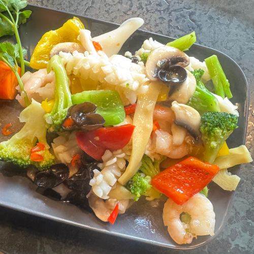 Tintenfisch und Garnelen
