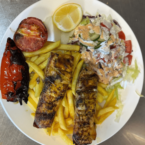 Gegrillter Lachs Fisch mit Brot
