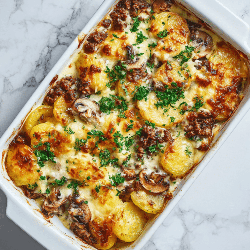 Kartoffelauflauf mit Hackfleisch und Champignons