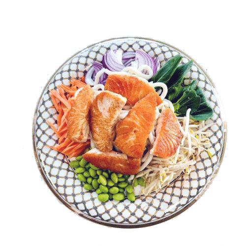 Japanische Udon-Nudeln, Grill Lachse Tempura Sauce