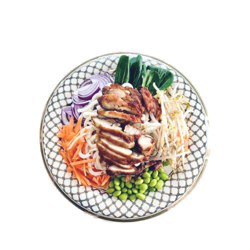 Japanische Udon-Nudeln mit Gegrillte Hühnerschenkel