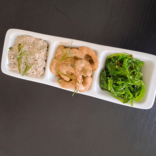 3er-Mix: Goma wakame, ShrimpsSalat, Thunfisch Salat