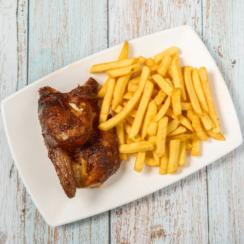 1/2 Hähnchen mit Pommes