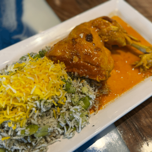 Persische Hähnchenkeule in Tomaten- Safransoße